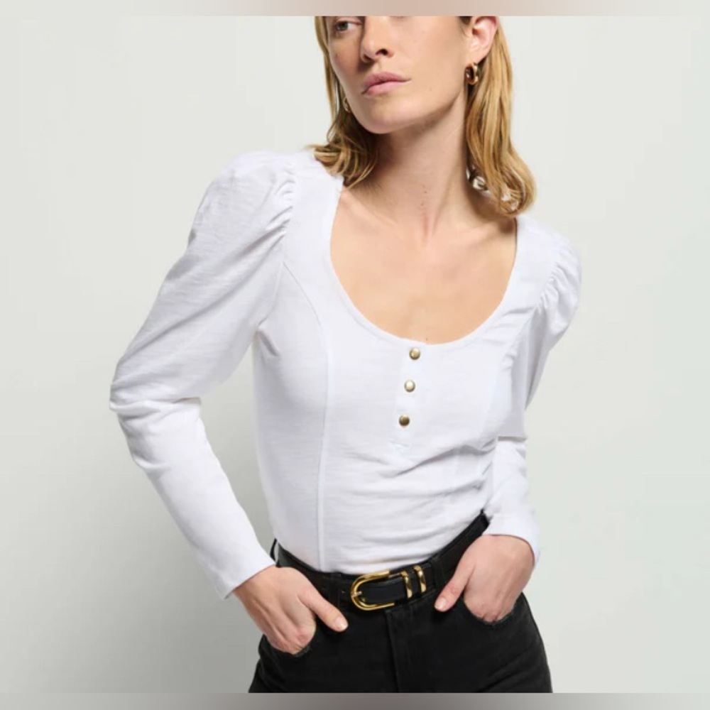 Nation LTD Sannia Henley White Button-Detail Women's Top NEW